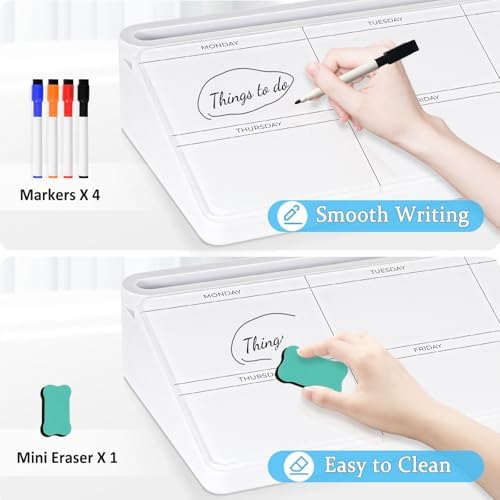 DOLLAR BOSS Glass Desk Whiteboard Calendar Small Dry Erase Board, White