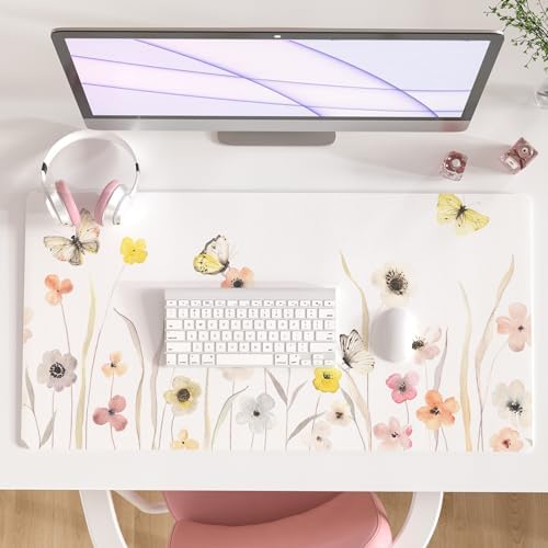 Faux Leather Large Mouse Pad, Office Desk Mat, 31.5"x15.7", Butterflies