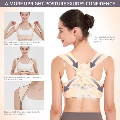 JMPOSE Back Posture Corrector for Women: Adjustable Shoulder Posture Brace Straightener Pain Relief (Beige L/XL)