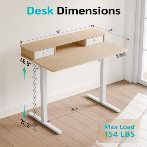 40" x 24" Electric Standing Desk with Dual Drawers, Light Walnut