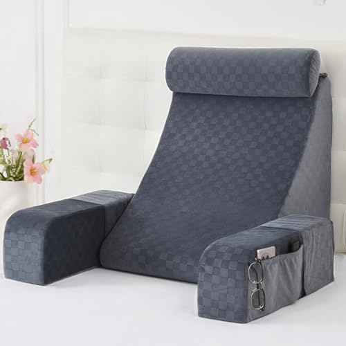Vekkia 21'' Reading Pillow for Adults with XL Side Pockets, Adjustable Arms