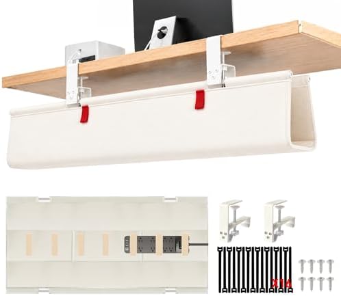 No Drill Under Desk Cable Management Tray, 28" Desk Cable Organizer