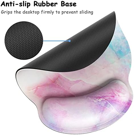 Ergonomic Mouse Pad with Wrist Support, Marble Style Memory Foam Wrist Rest Mouse Pads, Cute Laptop Computer Office Accessories Decor, Pain Relief Mousepad for Gaming Typing Work Women, Pink