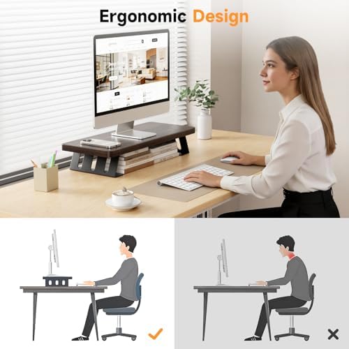 Monitor Stand – 24 Inch Wood Monitor Riser, Holds Up to 220 Lbs, Perfect as a Printer Stand or Laptop Riser, Desktop Shelf for Home Office & Gaming Setup-Dark Walnut