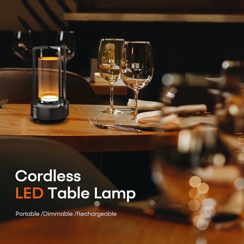 Rechargeable Cordless Small Metal Table Lamp, Stepless Dimming, 3-Color