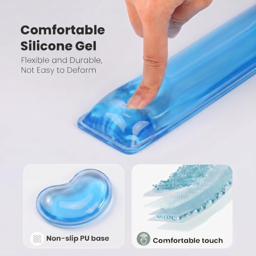 Gel Keyboard & Mouse Wrist Rest Set - Keyboard Wrist Rest Pad & Mouse Support for Office Gaming Pad Computer Laptop Ergonomic Comfortable Pain Relief- Blue Pad Set