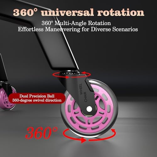 Pink Office Chair Wheels Replacement 3" Rubber Casters 7/16" Stem,Universal Fit Most Office Gaming Chairs,Smooth Quiet Rolling,Floor Protection for Hardwood Carpet Tile Floors,Set of 5