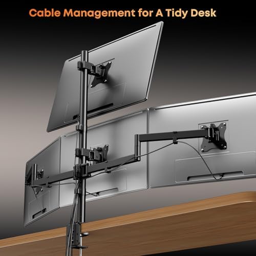 Quad Monitor Mount for 17-27 Inches - Fully Adjustable Heavy Duty 4 Monitor Arm Desk Mount, Max Load 22lbs per Screen, Clamp/Grommet, VESA 75/100 mm, Black