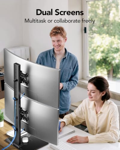HUANUO Dual Monitor Stand for 13 to 34 Inch, Max Load 44 lbs, Vertical Monitor Mount, Freestanding Monitor Riser with Swivel, Tilt, Rotation, 13 Height Settings, Max VESA 100x100