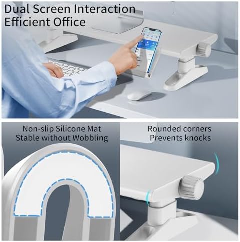 Computer Monitor Stand Riser for Desk,4.4-5.7 Inches Freely Height Adjustable with Cellphone Holder,Multi-Purpose Desktop Organizer Monitor Stands Riser for Computer,Laptop,Printer,TV (White)