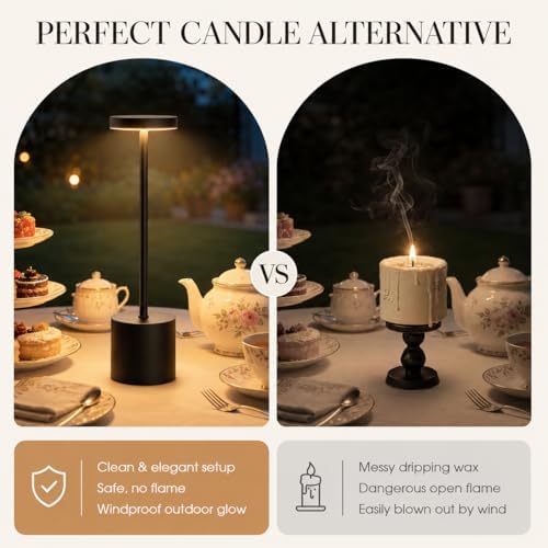 Cordless Table Lamp Set of 2, 5000mAh Rechargeable Lamp with Touch Control & Stepless Dimming, 3 Light Modes, IP54 Waterproof Portable Light for Dining Table, Patio, Bedroom, Power Outage (Black)