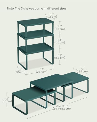 SONGMICS Cabinet Organizer Shelf, Set of 3 Spice Rack, Kitchen Storage