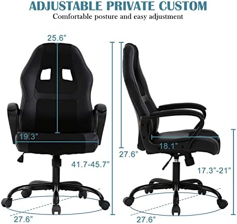 Black Ergonomic Gaming Chair - Adjustable High Back & Armrest, PU Leather, 360 Swivel, Heavy Duty for Kids, Teens & Adults