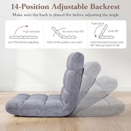 GIANTEX Floor Chair with 14-Position Adjustable, Couch Recliner (Grey)