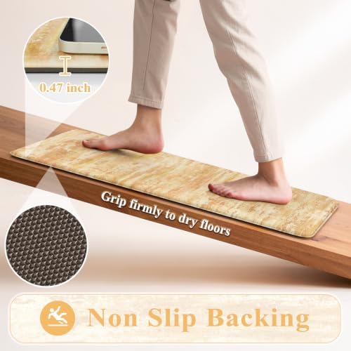 KIMODE Anti Fatigue Kitchen Mats,Autumn Orange Kitchen Rugs Sets of 2 Wider