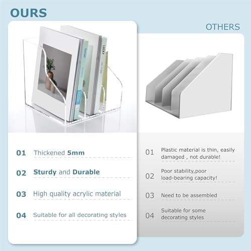SANRUI 3 Slots Acrylic Magazine Holder, Desktop File Sorter Organizer Rack Bookshelf, Workspace Sorters Office Desk Accessories Organization Storage Stand, Clear