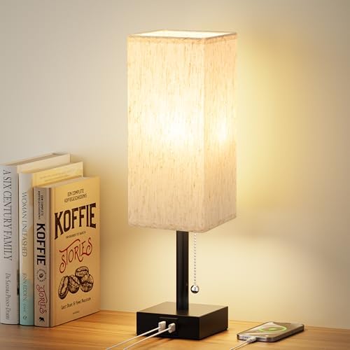 aooshine Bedside Table Lamp for Bedroom - 3 Color Temperatures, USB A+C