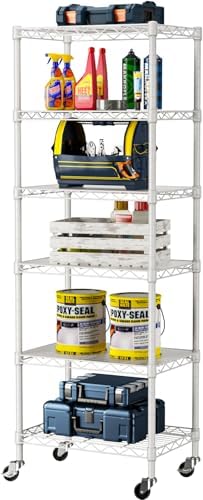 SINGAYE 6 Small Wire Shelves Kitchen Pantry Close Home Organizers and Storage Bathroom Shelf Laundry Room Organization Adjustable Book Metal Garage Shelving Unit