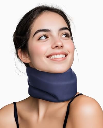 Neck Brace Cervical Collar - Neck Support Brace for Sleeping, Soft Foam Wraps Keep Vertebrae Stable and Aligned for Relief of Cervical Spine Pressure Dark Blue (12.6-15.8 Inch)