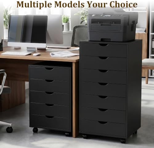 7 Drawer File Cabinet, Under Desk Storage Drawers with Wheels, Black