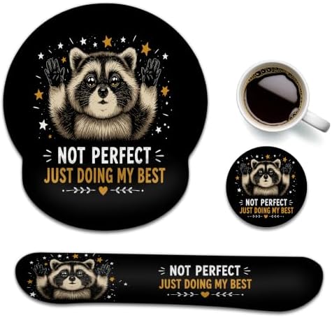 Raccoon Wrist Rest Mouse Pad 3 Piece Set with Keyboard Rest and Coaster