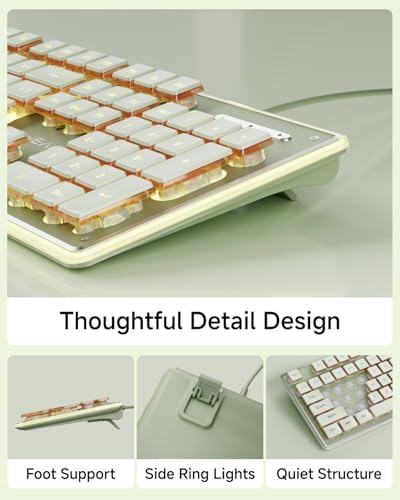 Wired Keyboard with Warm Backlight Pudding Keycaps, Full Size, Green