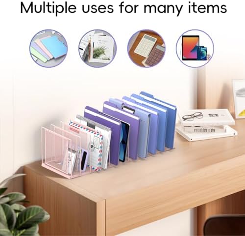 File Organizer for Desk, 11-Section Vertical File Sorter, Paper Holder Organizer Standing Metal File Folder for Office Home Classroom, Pink