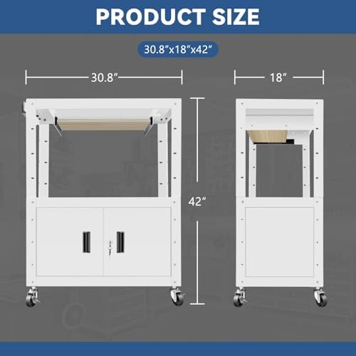 Auto Dynasty Rolling AV Cart, Height Adjustable with Lock Storage, White