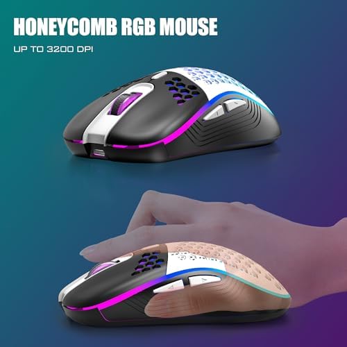 RedThunder K84 Wireless Keyboard and Mouse Combo, Rainbow Backlit Rechargeable Battery, 75% Layout TKL Ultra Compact Gaming Keyboard & Lightweight 3200 DPI Honeycomb Optical Mouse (Black-White)