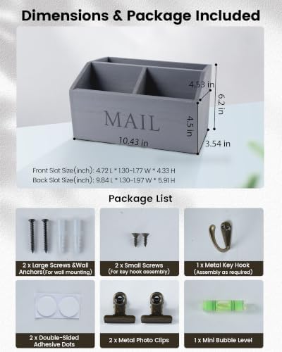 DLQuarts Solid Wood Mail Organizer Countertop or Wall Mounted, Weather Gray