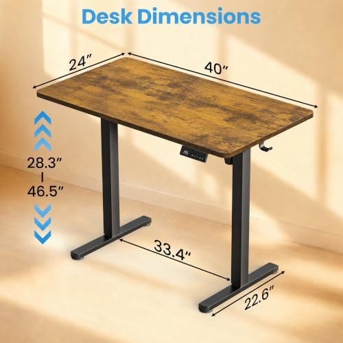 Electric Standing Desk, 40" x 24" Adjustable Height Sit Stand Desk, Small Space Workstation, Compact Computer Desk for Home Office, Stable Steel Frame (Rustic)