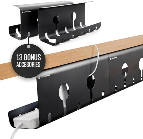 COREMINDED No-Drill Under Desk Cable Management Tray, 2-Pack, Large