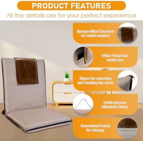 FASTMOMENT Floor Chair with Back Support Foldable Meditation Seat, Brown