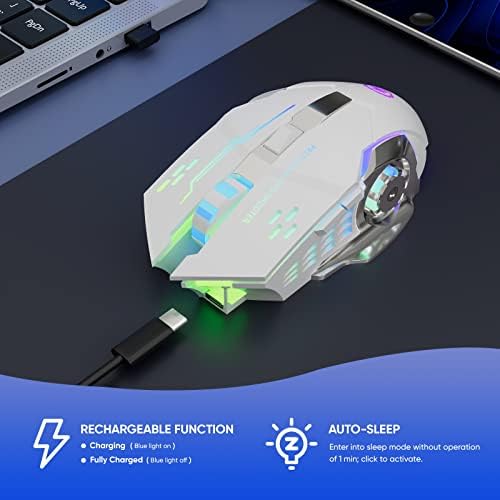 MELOGAGA Wireless Gaming Mouse Bluetooth/2.4G RGB Rechargeable -White