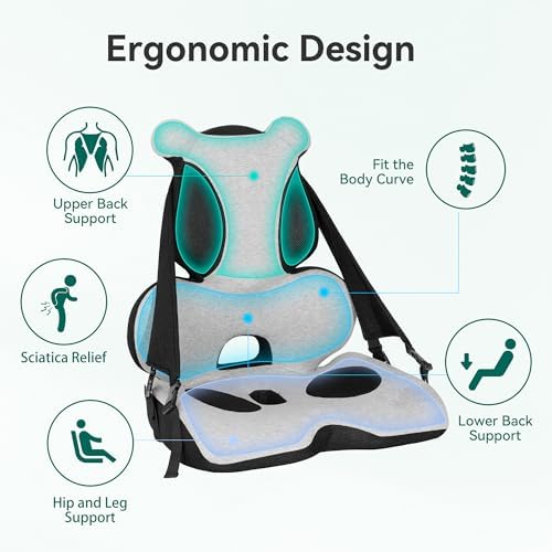 Lumbar Support Pillow Memory Foam, Car Seat Cushion, Office Chair Cushion, One Piece Chair Pad, Improve Posture, Sciatica, Hip & Back Coccyx Tailbone Pain