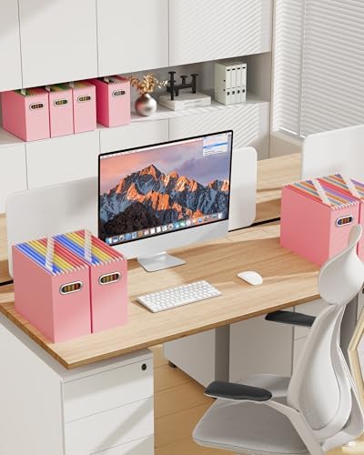 Oterri Portable Collapsible Cardboard File Box with Handle for Letter-Size