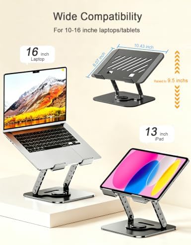SAMHOUSING Laptop Stand, Ergonomic Adjustable Laptop Stand with Heat Dissipation Holes, Computer Stand with Anti Slip Silicone, Compatible with MacBook Air Pro More 10-17 inch laptops (Classic Black)