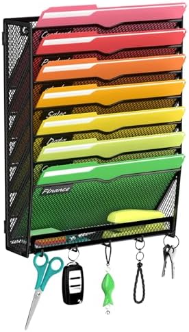 8-Tier Wall File Organizer with Hook, Hanging File Organizer Black