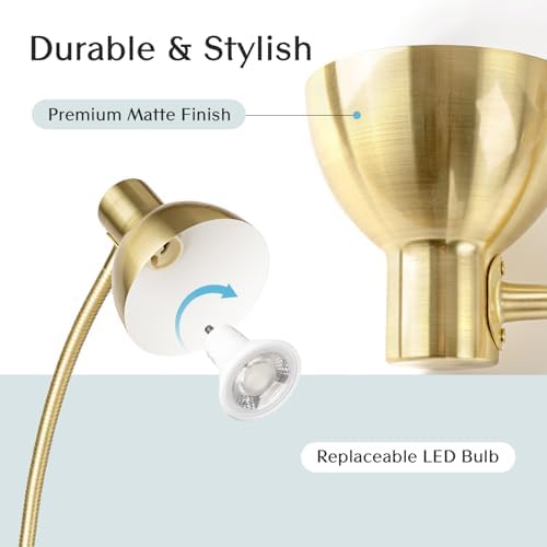 Solfres Patented Innovative Design Headboard Reading Light Pro. No Drilling Book Light for Bedtime Reading. Dimmable LED Book Reading Lamp with Bulb. Movable & Flexible, Gold