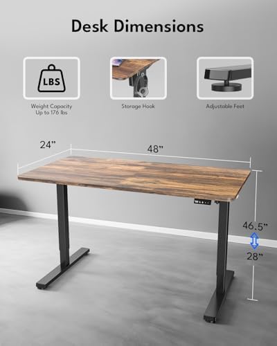 Electric Standing Desk, Gaming Desk, 48 x 24 Inch, Rustic Brown