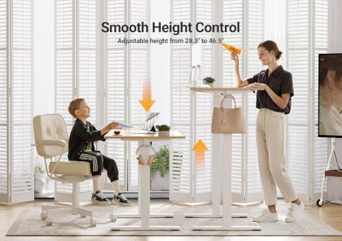 Seang Electric Standing Desk Adjustable Height, 40 x 24 Inch Sit Stand Desk with T-Shaped Frame, 3 Memory Presets & Cable Management for Home Office Computer Workstation, White Frame/Nature Top