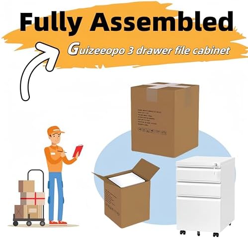 Guizeeopo 3 Drawer File Cabinet with Lock, File Cabinets for Home Office,Under Desk Cabinet, Locking File Cabinet for A4/Letter/Legal, Fully Assembled Expect Casters, Matte White