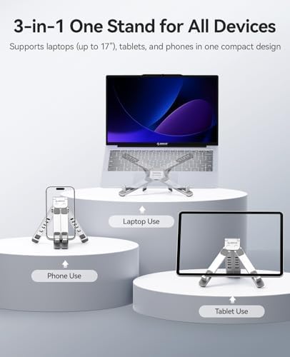 ORICO Portable Laptop Stand for Travel & Desk, Foldable 3-in-1 PN1, Silver