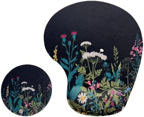 Mouse Pad with Wrist Support, Ergonomic Mouse Pads with Memory Foam Wrist Rest, Easy Typing Pain Relief, Comfortable Home Office Computer Wrist Support Pads for Working Studying Gaming, Flowers Grass