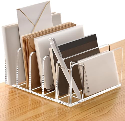 SANRUI Clear Acrylic Mail Organizer with 5 Compartments and 1 Pen Holder