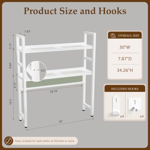 Brakki 2-Tier Desk Shelf, Desk Hutch Bookshelf with Pegboard and Hook Dorm