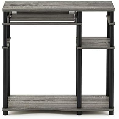 Furinno Abbott Computer Desk with Bookshelf, French Oak Grey/Black
