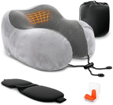 Travel Neck Pillow for Airplane, 100% Memory Foam 11.4" x 5.5"