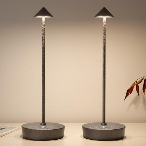 2Pack Rechargeable Cordless Table Lamp, Portable Powered LED Battery 6000mAh Metal USB Desk Lamp, 3 Levels Brightness Light for Restaurants Outdoor (2pack LCE Flower Brown)