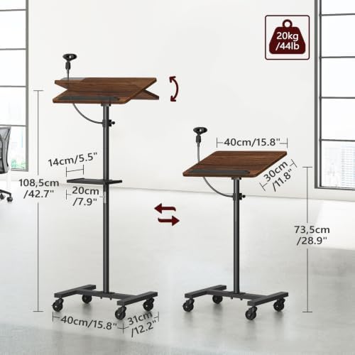 MAHANCRIS Podium Stand with Microphone Stand, Mobile Lectern and Laptop Desk with Storage Tray, 28.9-42.7 Inch Adjustable Height Portable Podium for Classroom, Conference Room, Walnut LPHA4001